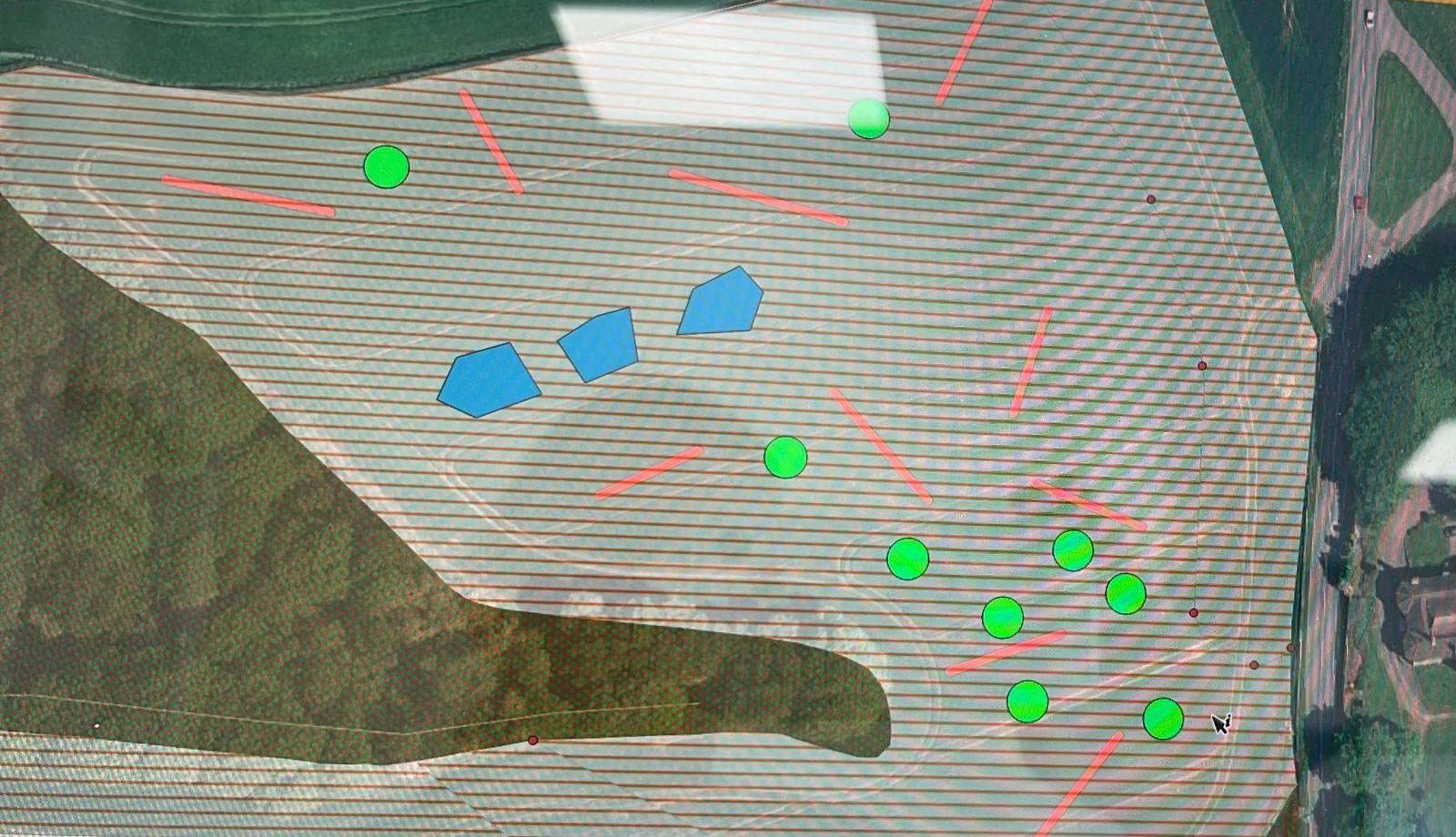 The design: scrapes, bunds and ponds set out in GIS